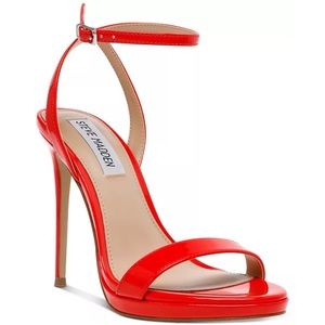 Steve Madden Wafer Two-Piece Platform Sandals Stiletto Heels Red Patent Size 8.5